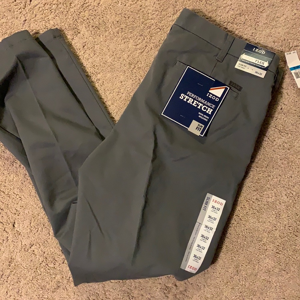 New IZOD Pants - Gray - 36x32 - Slim Fit